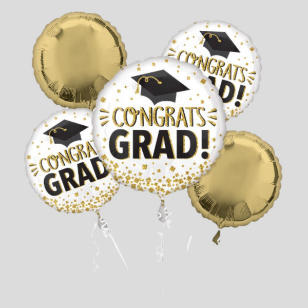 'Congrats Grad Gold Glitter' Foil Balloon Bouquet