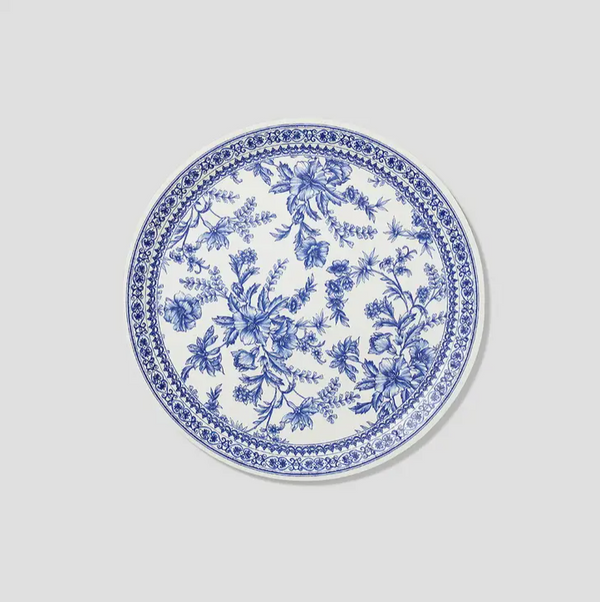 'French Toile' Large Paper Party Plates Blue