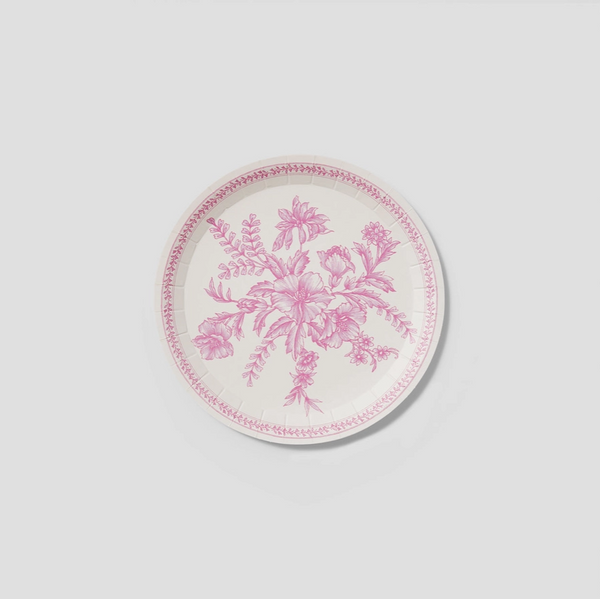 'French Toile' Small Paper Party Plates Pink
