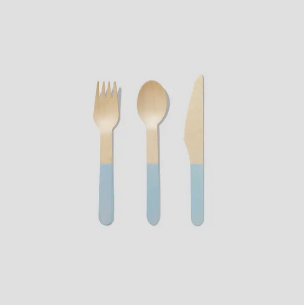 'Pale Blue' Wooden Cutlery Set