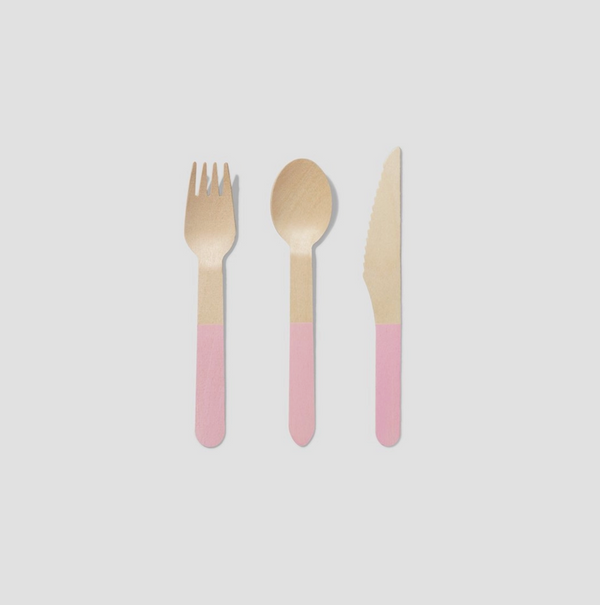'Pale Pink' Wooden Cutlery Set