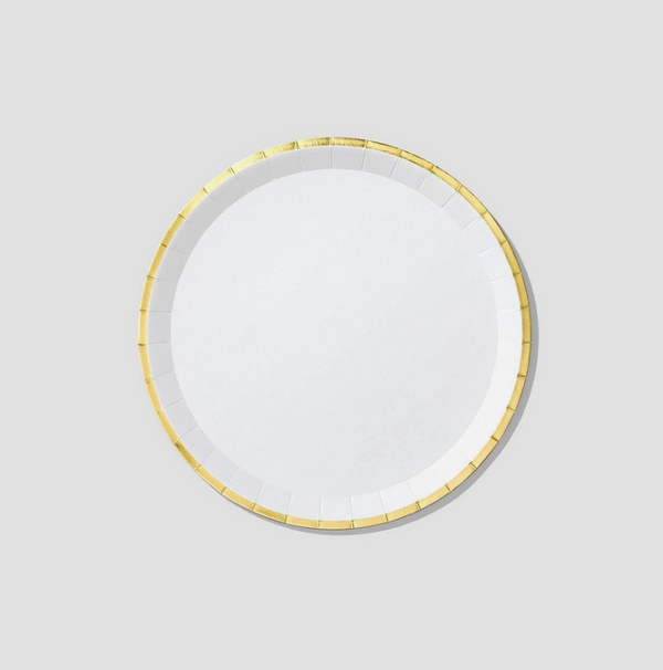 'Classic White and Gold' Large Paper Party Plates