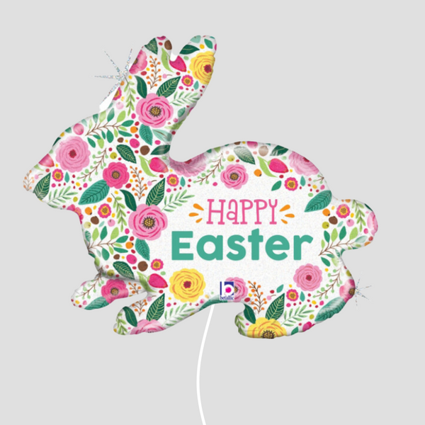 Medium Foil Balloon Holographic Spring Flowers Easter Bunny