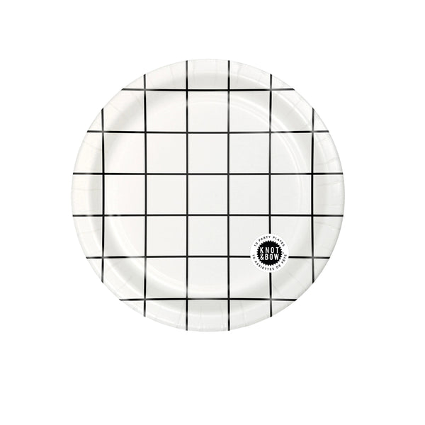 White and Black Windowpane Large Paper Party Plates