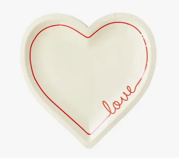 White Love Heart Shaped Large Paper Party Plates