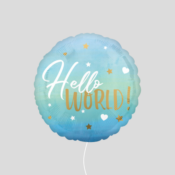 'Hello World' Blue Standard Foil Balloon