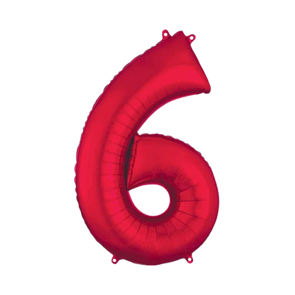 34" Number 6 Red Foil Balloon