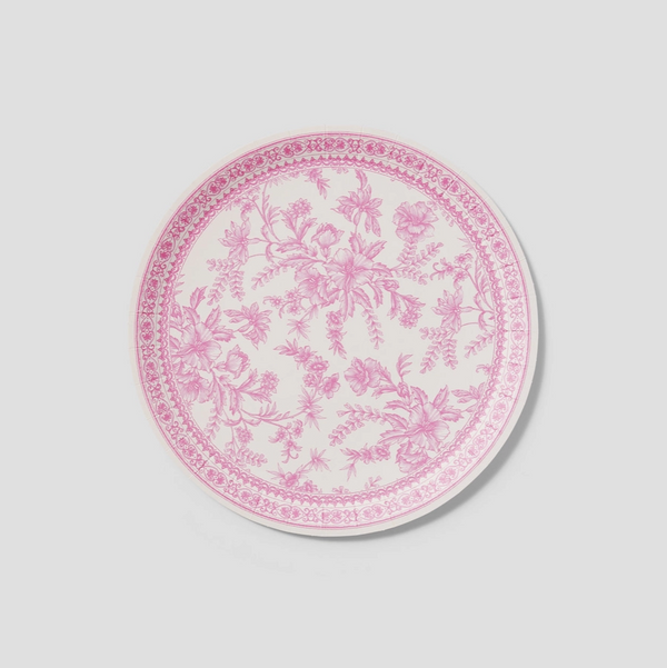 French Toile Large Paper Party Plates Pink