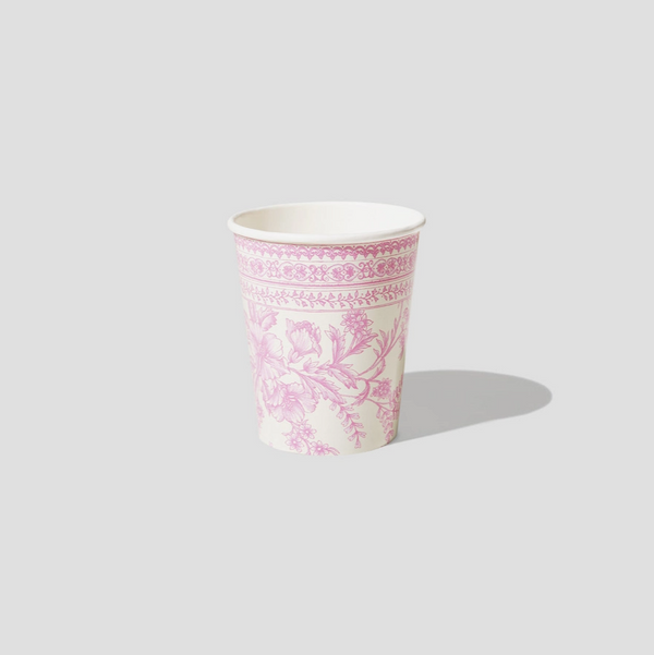 French Toile Paper Party Cups Pink
