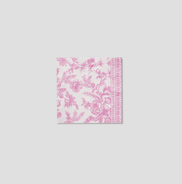 French Toile Paper Cocktail Napkins Pink