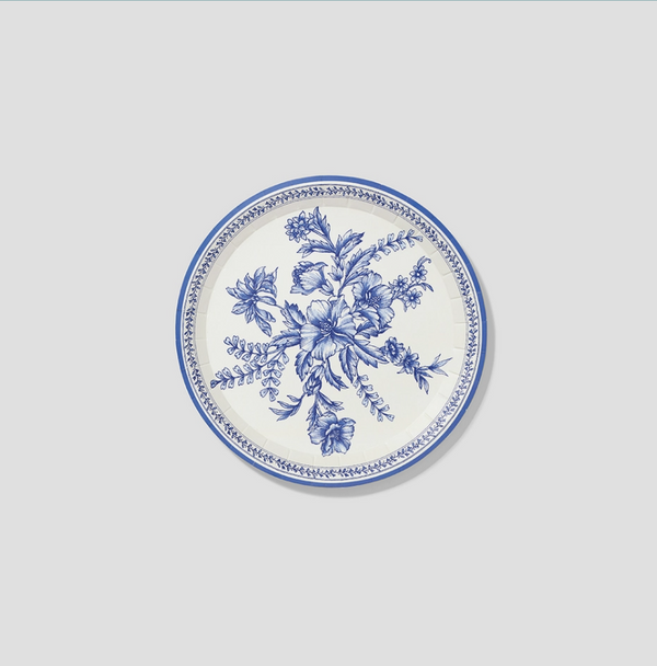 'French Toile' Small Paper Party Plates Blue