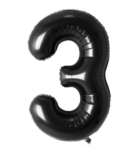 34" Number 3 Black Foil Balloon