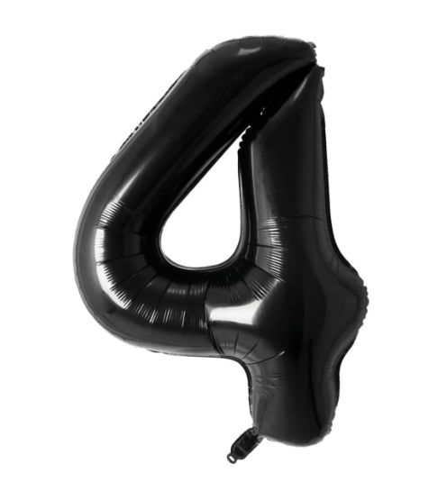 34" Number 4 Black Foil Balloon