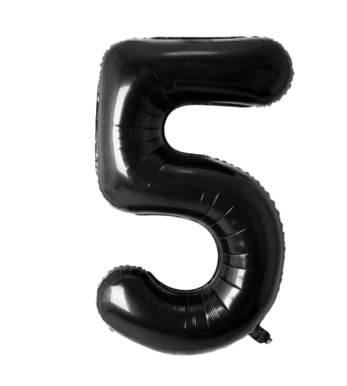 34" Number 5 Black Foil Balloon