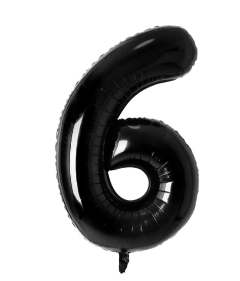 34" Number 6 Black Foil Balloon