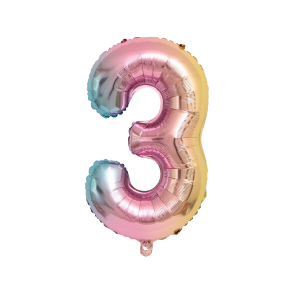34" Number 3 Rainbow Foil Balloon