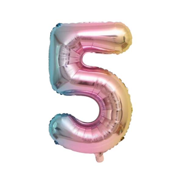 34" Number 5 Rainbow Foil Balloon