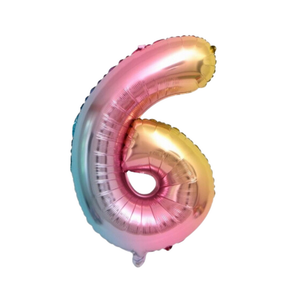 34" Number 6 Rainbow Foil Balloon