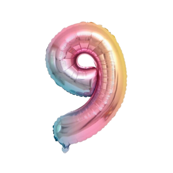 34" Number 9 Rainbow Foil Balloon