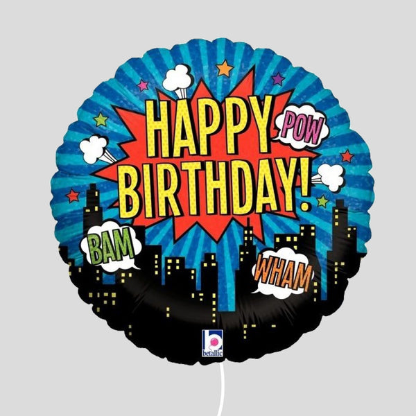 18" Happy Birthday Superhero Holographic Standard Foil Balloon