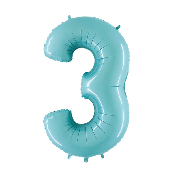 40" Number 3 Pastel Blue Foil Balloon