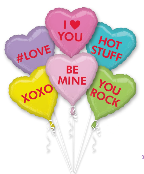 'Candy Hearts' Foil Balloon Bouquet