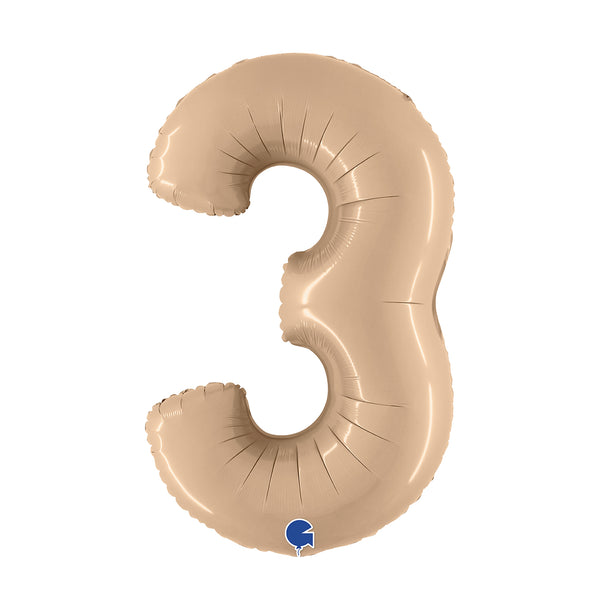 40" Number 3 Satin Nude Foil Balloon