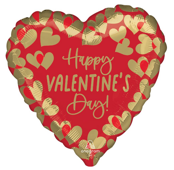 Heart Foil Balloons Golden Happy Valentine's Day