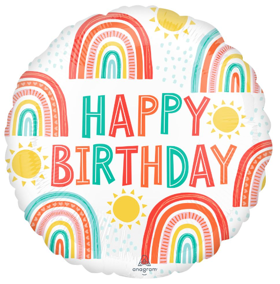'Happy Birthday Retro Rainbow' Standard Foil Balloon
