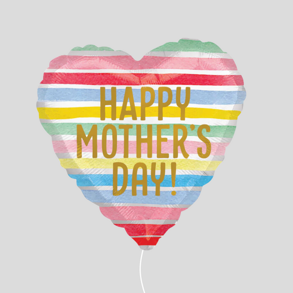 Heart Foil Satin Infused Stripes 'Happy Mother's Day' Helium Balloon Bouquet