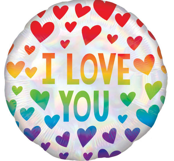 Round Foil Balloon I love You Rainbow Heart Iridescent