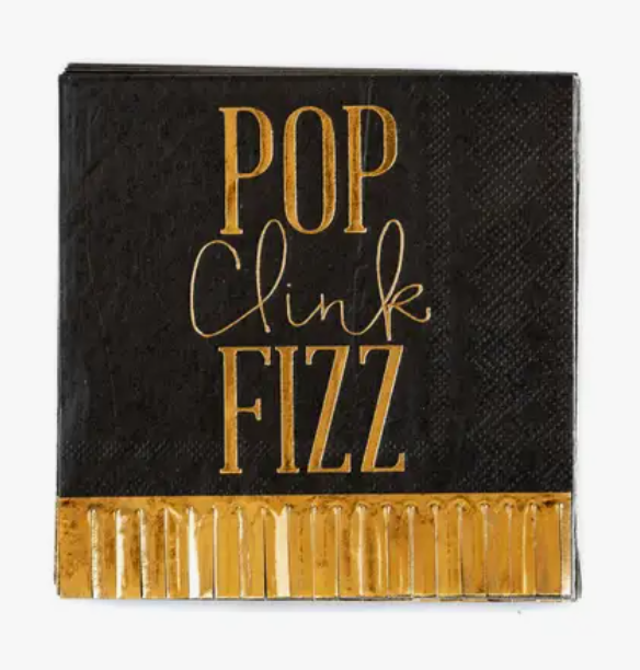 New Year's Eve Pop Clink Fizz Fringed Cocktail Napkins