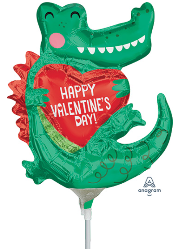 Happy Valentine's Day Gator Foil Balloon on a Stick