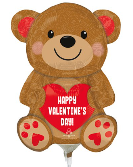 Happy Valentine's Day Cuddle Bear Foil Balloon on a Stick